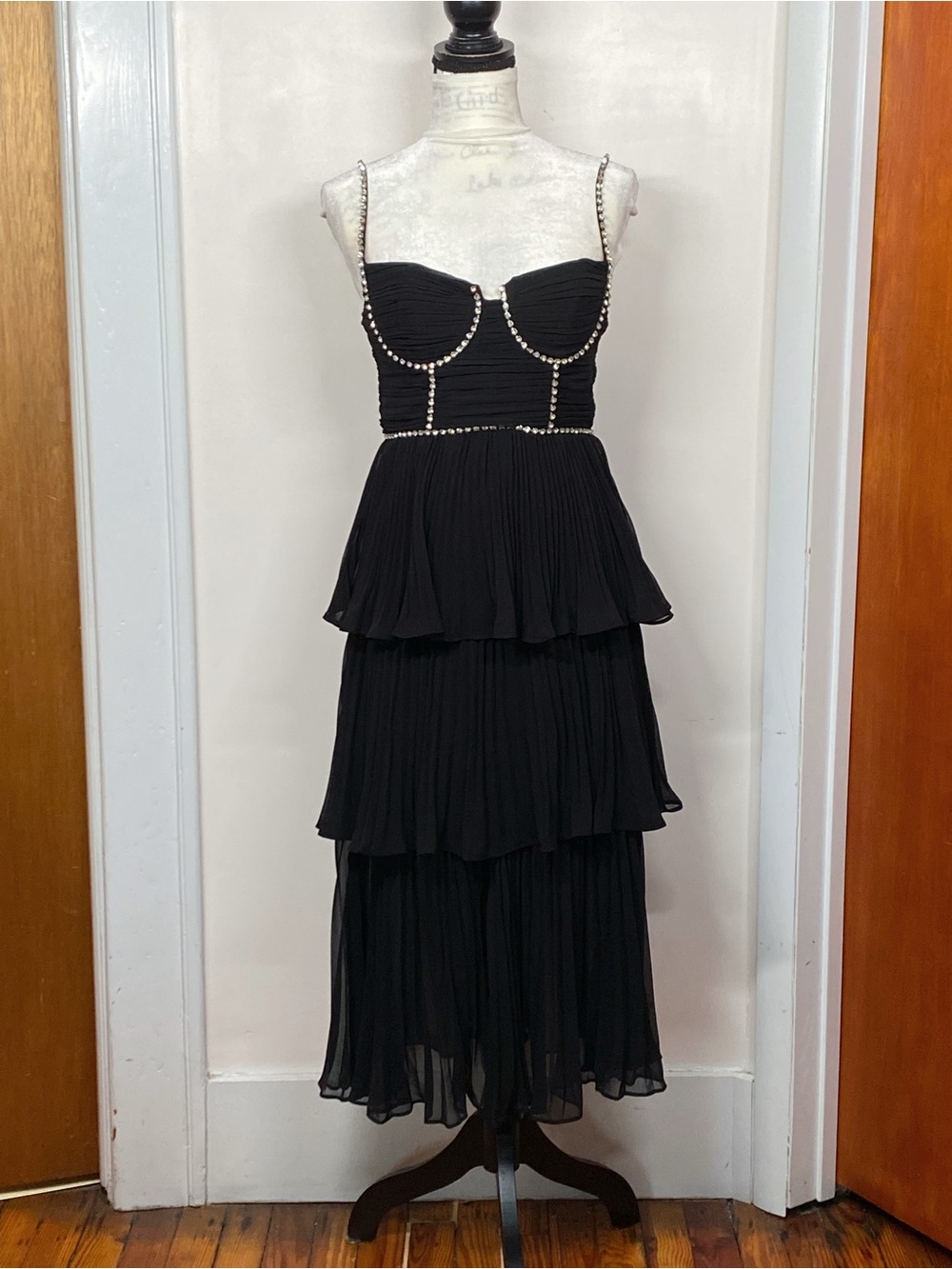 Self-Portrait Embellished Pleated Chiffon Midi-Dress size 2 - Picture 5 of 16